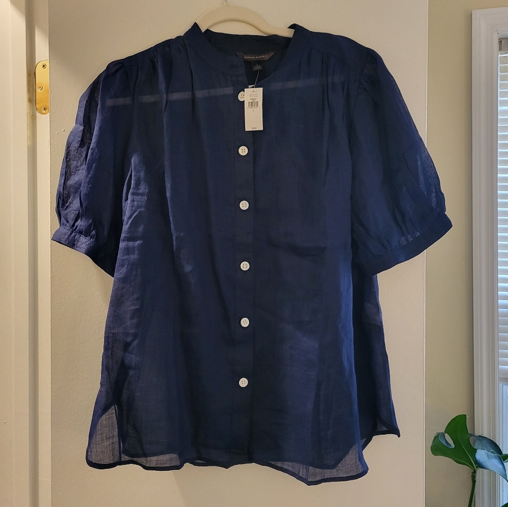 NWT 100% Ramia Banana Republic Puff Sleeve Blouse
